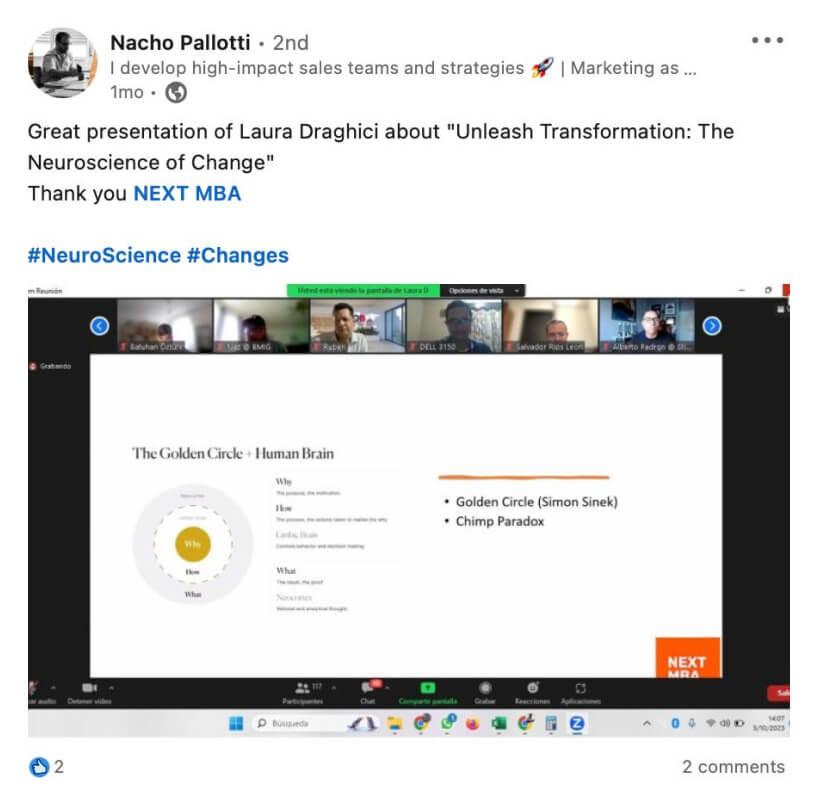 A post thanking LONED for Laura Draghici’s presentation on the neuroscience of change.